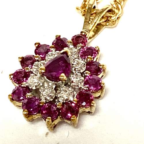 Vintage 9ct Gold Ruby and Diamond Pendant and Chain image-2