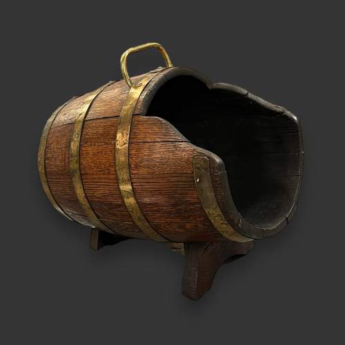 19th Century Oak Coopered Barrel Coal Scuttle image-1