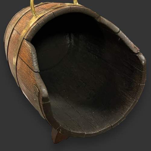 19th Century Oak Coopered Barrel Coal Scuttle image-4