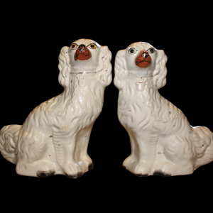 Late 19th Century Pair of Large White Staffordshire Spaniels