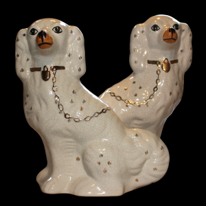 Vintage Late 19th Century Pair Large White Staffordshire Spaniels