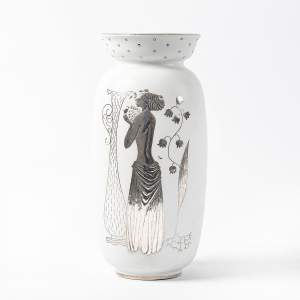 A 1960s Gustavberg Argenta Vase in White with Silver Decoration