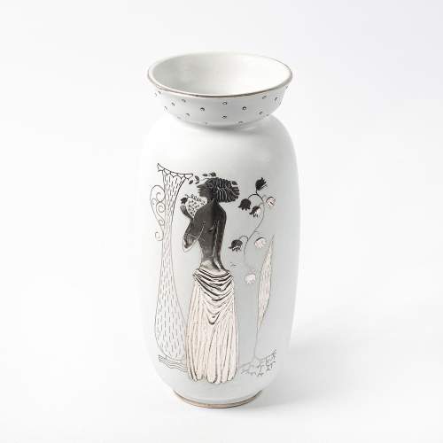 A 1960s Gustavberg Argenta Vase in White with Silver Decoration image-2
