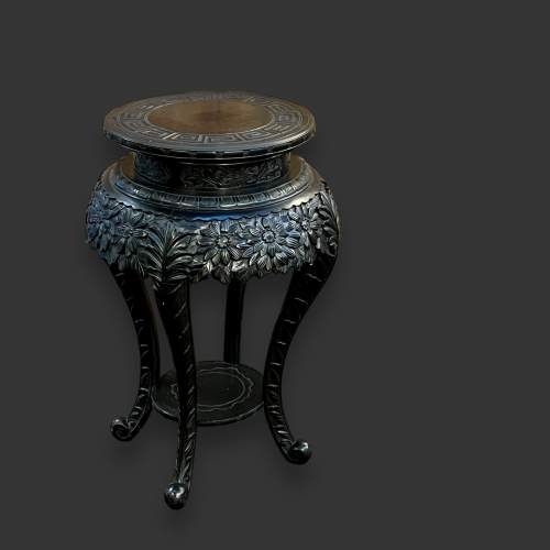 Ebonised Floral Carved Two Tier Table image-1