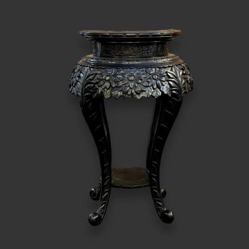 Ebonised Floral Carved Two Tier Table image-2