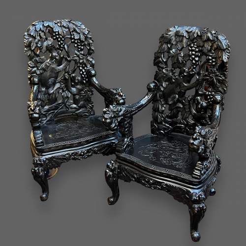 Pair of Chinese Carved Hardwood Thrones image-1