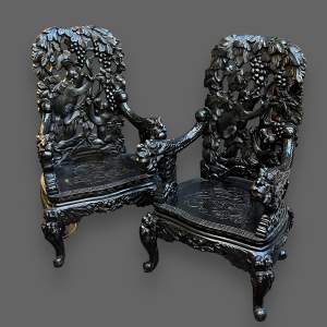 Pair of Chinese Carved Hardwood Thrones