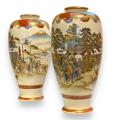 Pair of Meiji Period Satsuma Vases image-1