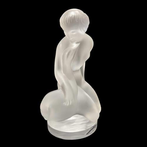 Signed Lalique Nude Leda and The Swan Figurine Paperweight image-1
