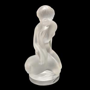 Signed Lalique Nude Leda and The Swan Figurine Paperweight