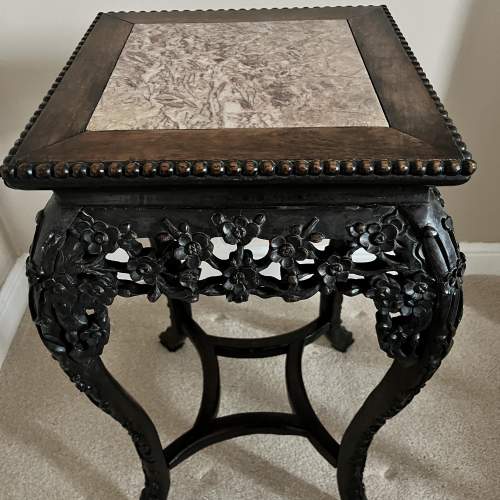 A Chinese Carved Hardwood Marble Top Pedestal Table image-3