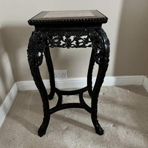 A Chinese Carved Hardwood Marble Top Pedestal Table image-4