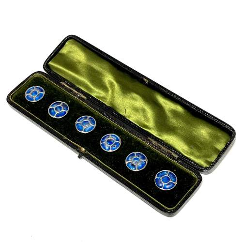 Arts & Crafts Cased Set of Silver and Enamel Buttons image-1