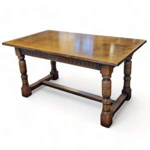 Golden Oak Rectangular Refectory Table - Mid 20th Century
