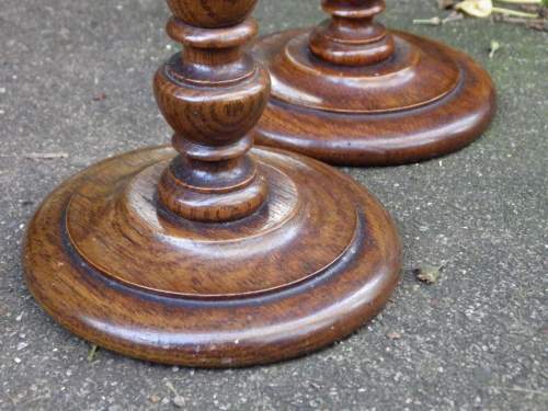 Antique Treen Pair of Tall Turned Oak Candlesticks image-3