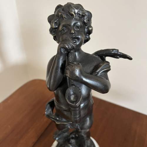A Pair of Bronzed Cast Metal Cherubs on Marble Bases image-3