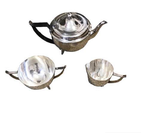 Silver Plated Art Deco Three Piece Tea Set image-1