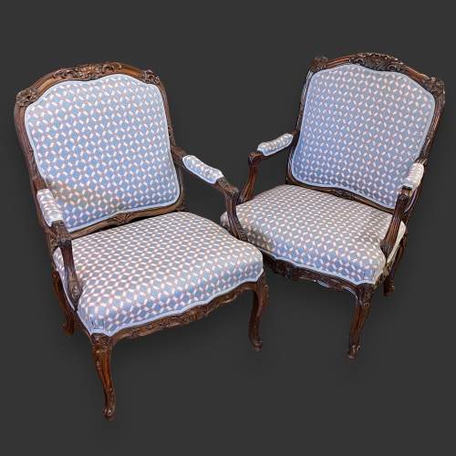 Matched Pair of Early 19th Century French Walnut Armchairs image-1