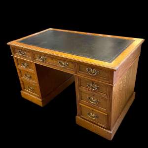Leather Topped Oak Pedestal Desk Circa 1900