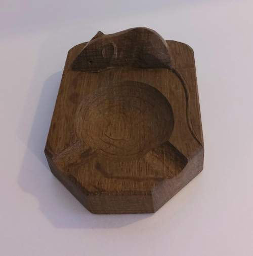 Robert Thompson Mouseman Hand Carved Oak Ashtray image-2