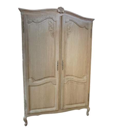 Vintage French Rustic Oak 2 Door Armoire Breakdown Wardrobe image-1