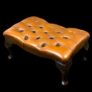 Chesterfield Deep Buttoned Brown Leather Footstool