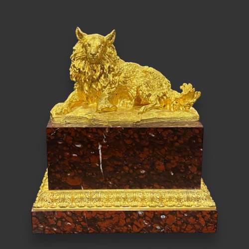 19th Century French Gilt Bronze Dog on Rouge Marble image-2