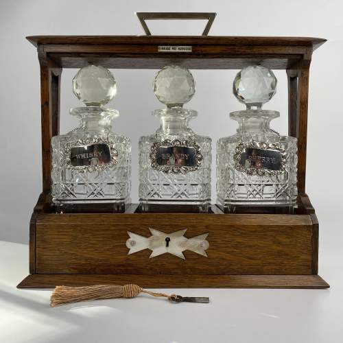 Oak Tantalus with Silver Decanter Labels Edwardian Circa 1904 image-1