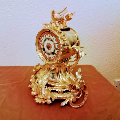 Gilded Bronze Clock with Porcelain Panels image-5