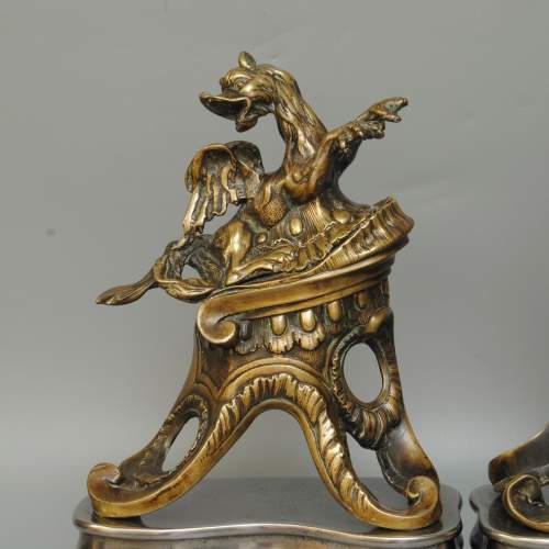19th Century Polished Iron and Bronze Chenets image-2