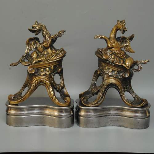 19th Century Polished Iron and Bronze Chenets image-1