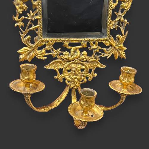 19th Century Gilded Cast Metal Girandole Wall Mirror image-3
