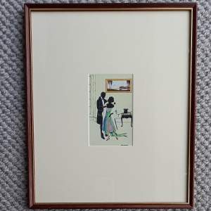 Framed Original Early 20thC Silhouette Postcard by Manni Grosze
