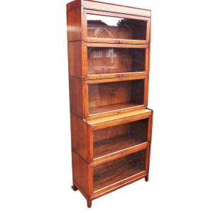 1930s Figured Oak Gunn & Co Stacking Barristers Sectional Bookcase