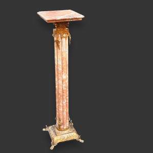 French Marble Pillar Plant Stand with Gilt Ormolu Mounts