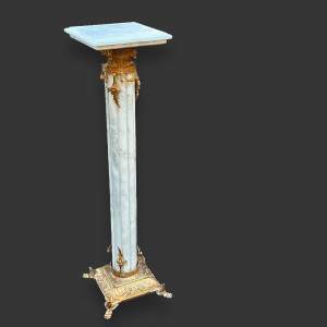 French White Marble Pillar Plant Stand with Gilt Ormolu Mounts