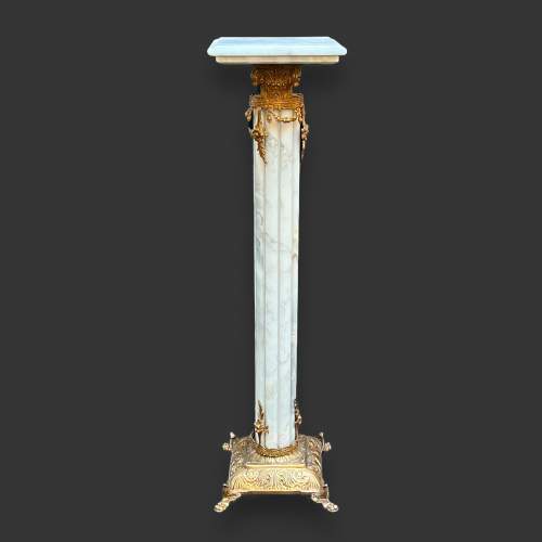 French White Marble Pillar Plant Stand with Gilt Ormolu Mounts image-2