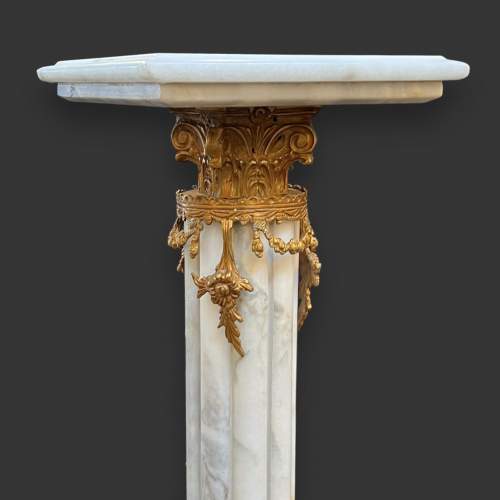 French White Marble Pillar Plant Stand with Gilt Ormolu Mounts image-4