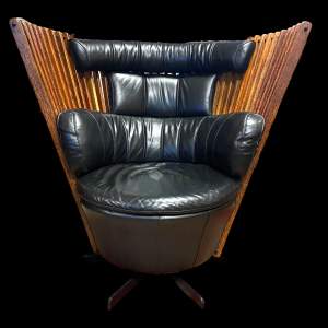 Mid 20th Century Black Leather Swivel Chair