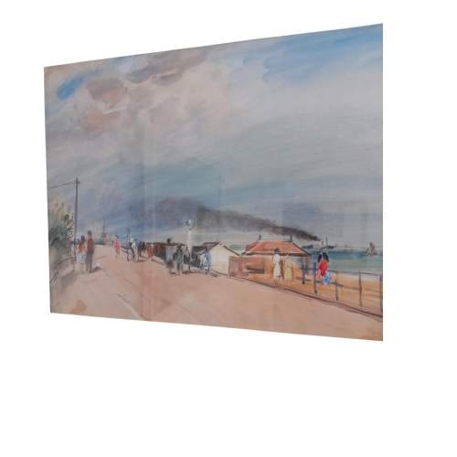20th Century Watercolour Promenade Scene image-3