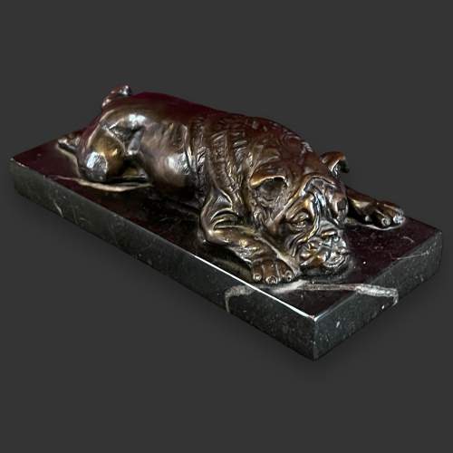 Bronze Bull Dog on Marble Plinth image-1