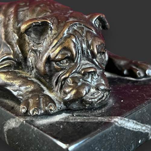 Bronze Bull Dog on Marble Plinth image-3