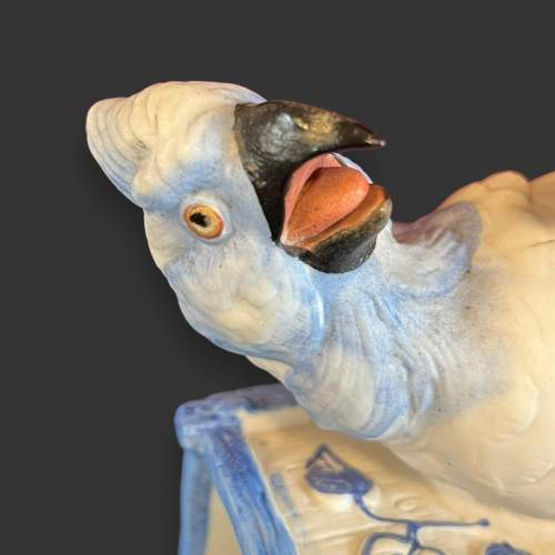 Antique Bisque Pottery Blue & White Parrot Wall Pocket image-3
