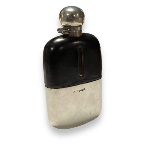 Vintage Silver and Leather Hip Flask image-1
