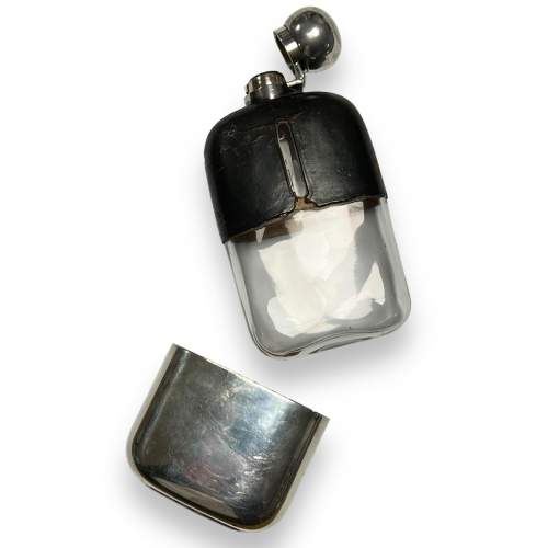Vintage Silver and Leather Hip Flask image-2