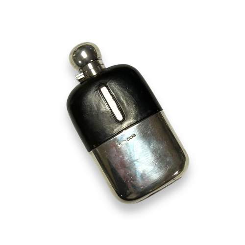 Vintage Silver and Leather Hip Flask image-3
