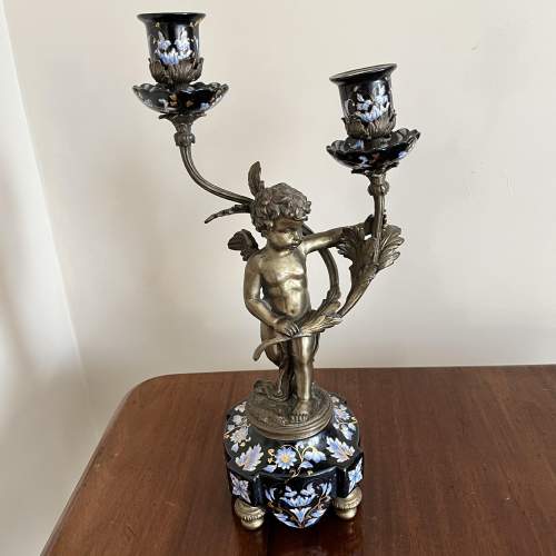 A Pair of Porcelain & Bronze Angel Twin Branch Candleabras image-6
