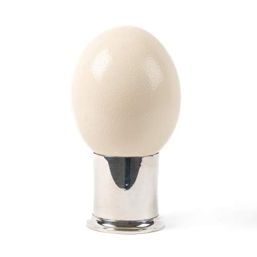 A Large Blown Ostrich Egg on Antique Sterling Silver Stand image-1
