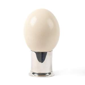 A Large Blown Ostrich Egg on Antique Sterling Silver Stand