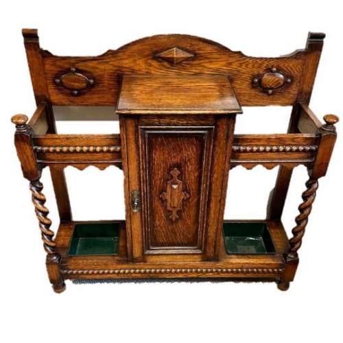 An Oak Arts & Crafts Barley Twist Hall Stand with Cabinet image-2